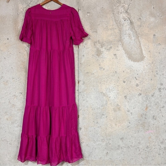 Marie Oliver Vanessa fuschia pink subtle plaid short sleeve v neck maxi dress - Picture 7 of 10